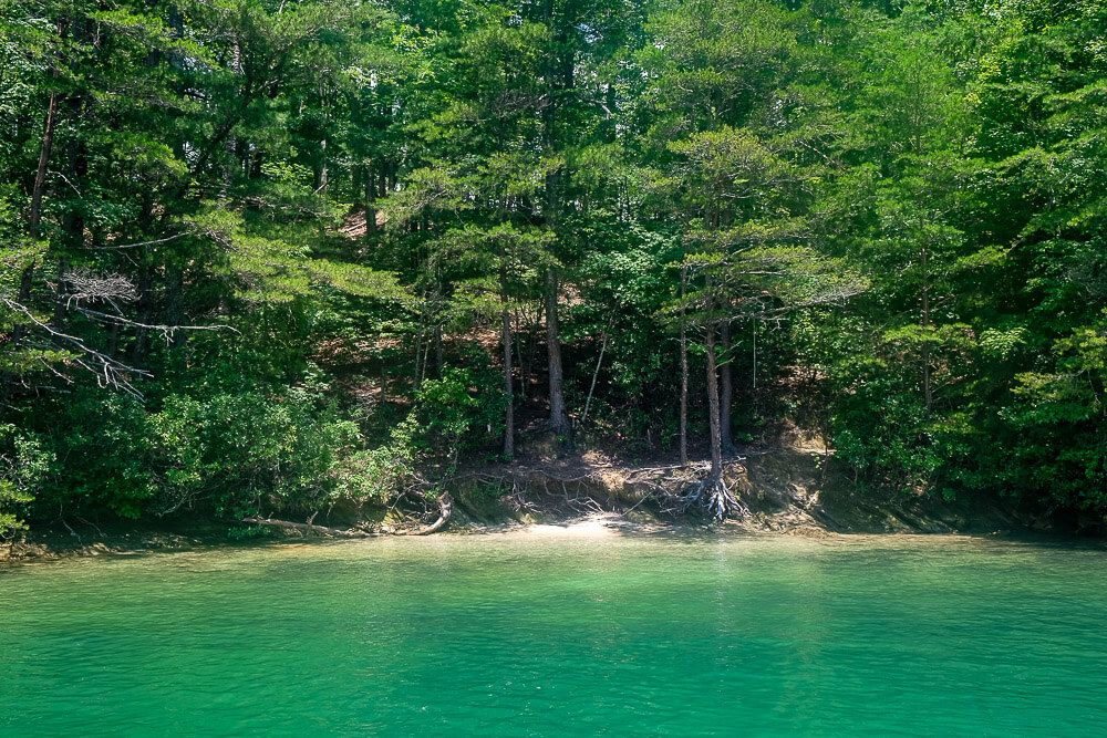 site 11 beach Boat in campsites at lake jocassee