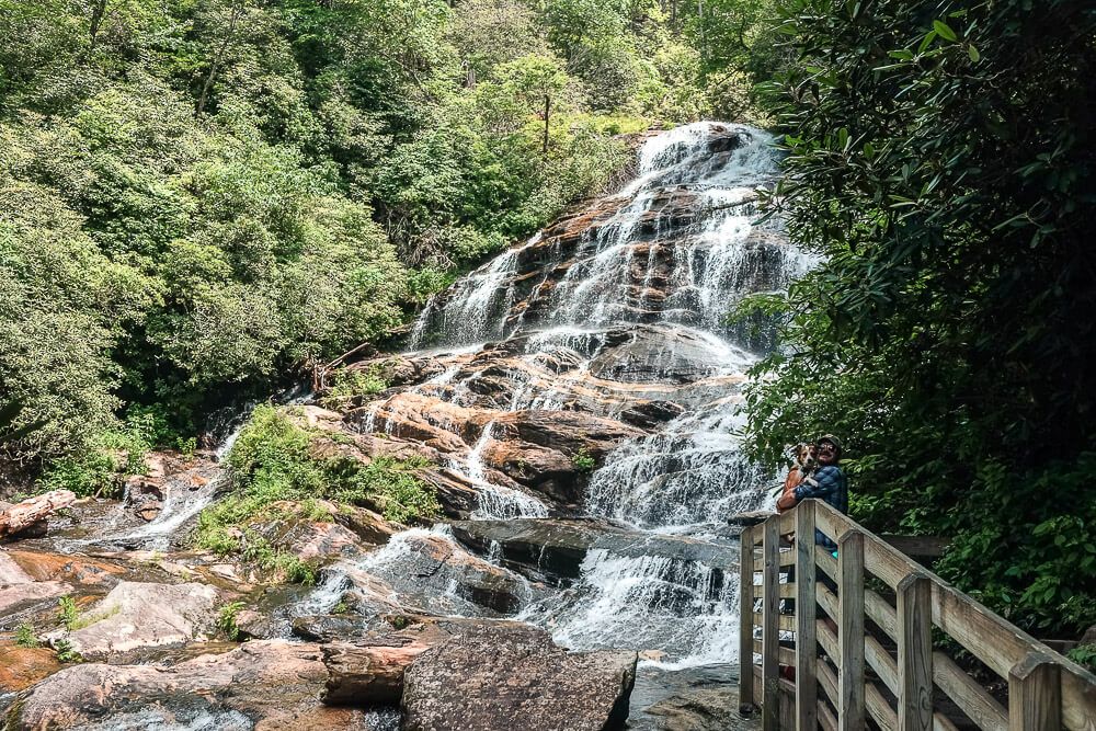 hiking Glenn Falls Trail, Highlands NC