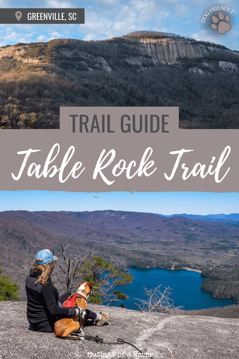 Looking for an amazing, iconic, and tough hike near Greenville, SC? Head on over to Table Rock State Park to hike the Table Rock Trail. This challenging trail will take you up to amazing viewpoint. There are several overlooks along the way. And it’s dog friendly!