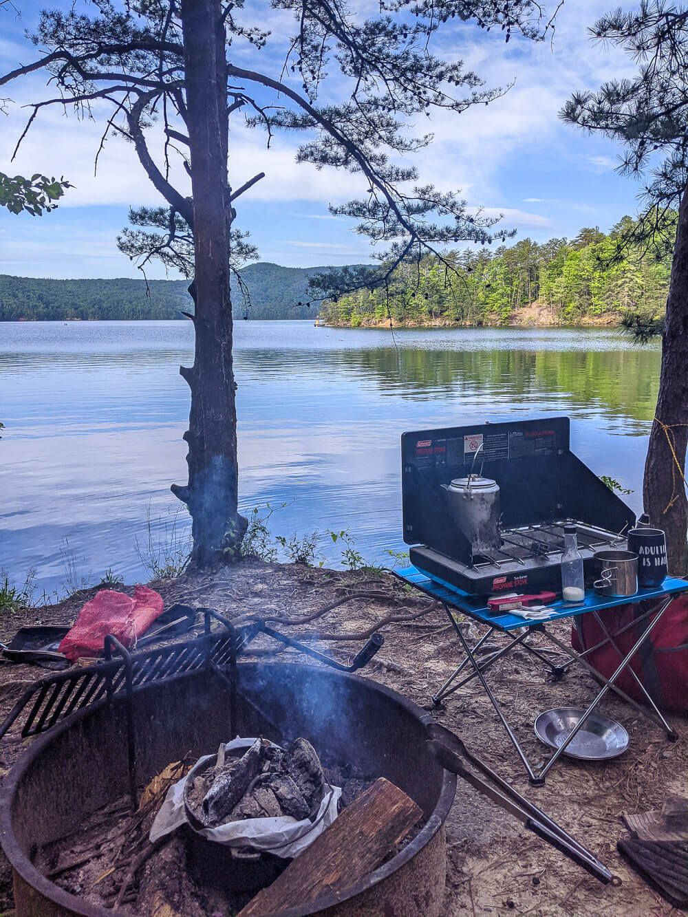 boat camping packing setup