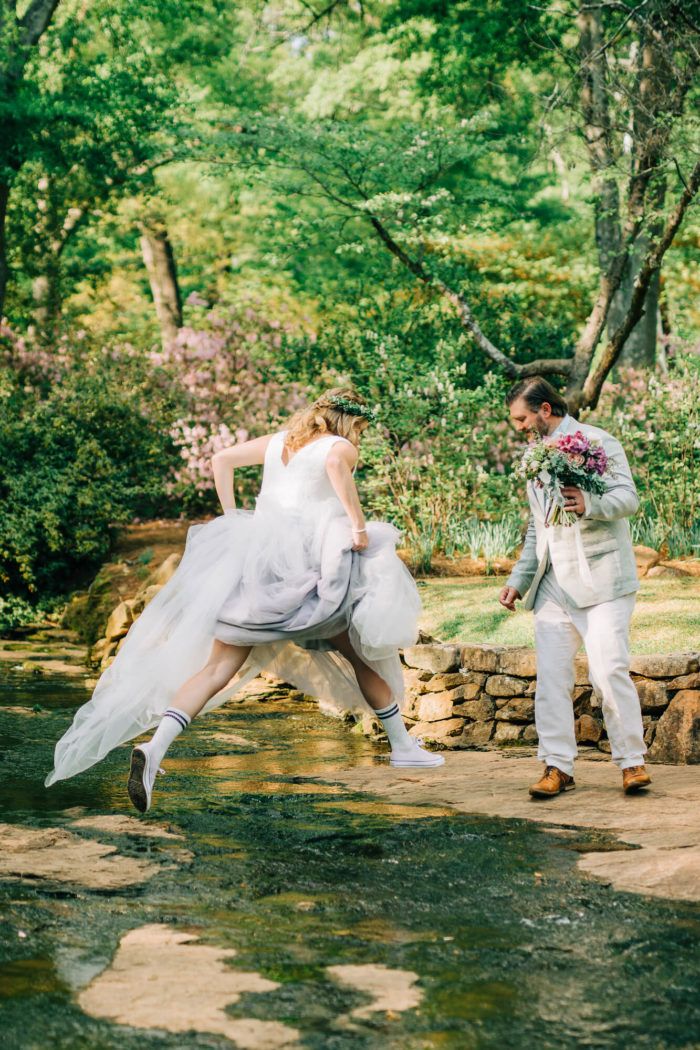 bride in Rock Quarry Garden - greenville wedding